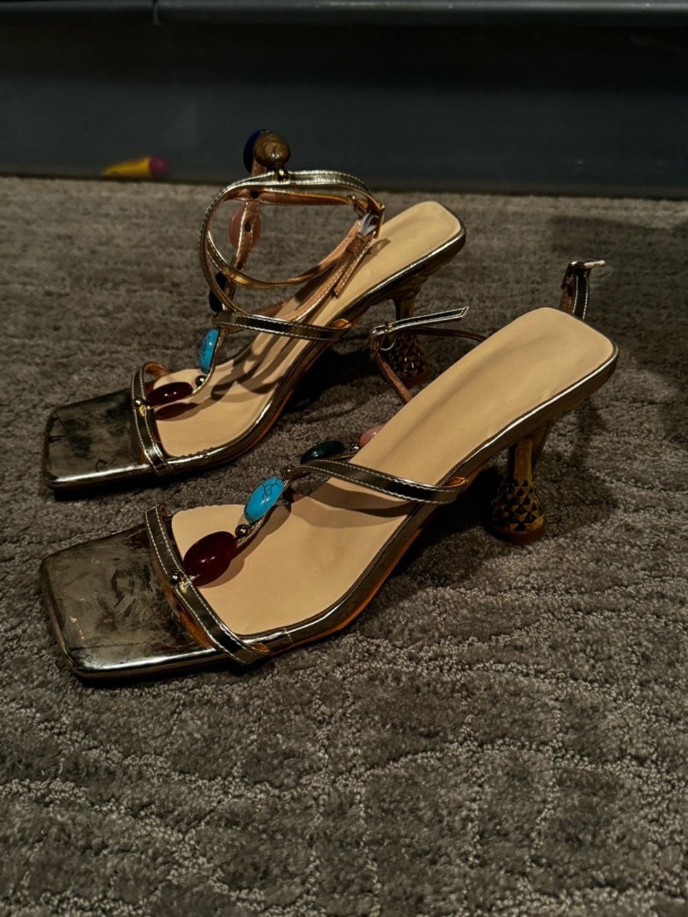 Beaded Multi-Color Metallic Strap Sandals - Women - Picture 2 of 3